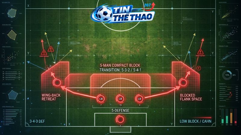 Khối đội hình lùi sâu 5-4-1 của CAHN khi đối mặt với Nam Định.