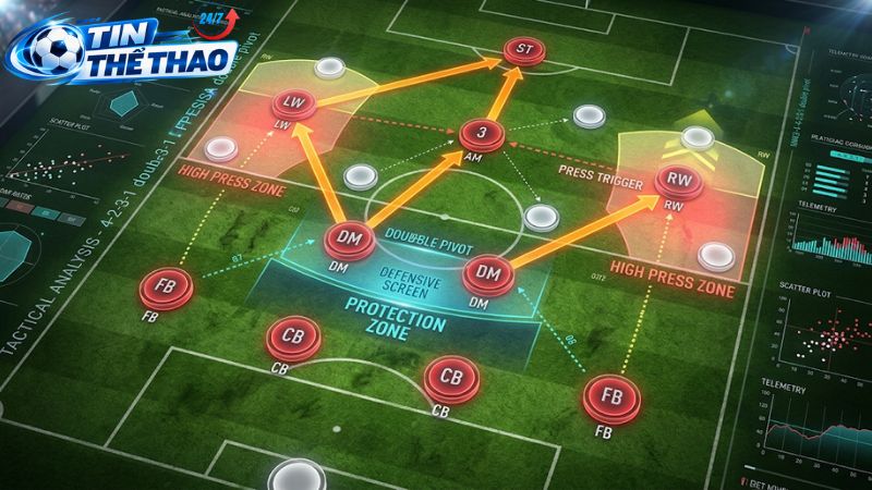 Sơ đồ 4-2-3-1 thiên về kiểm soát khu trung tuyến của Arsenal.